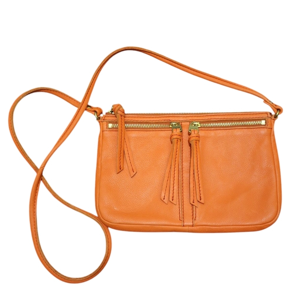 FOSSIL "ERIN" PEBBLED LEATHER CROSSBODY BAG IN CORAL